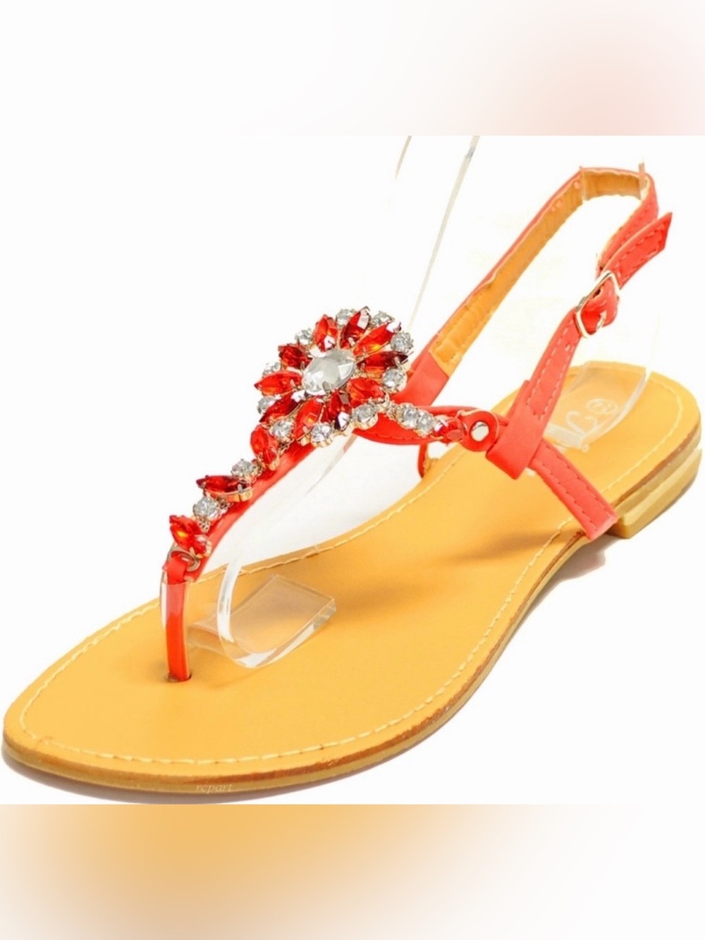 Coral Jeweled T-Strap Women's Sandals - Sleek Summer Flats